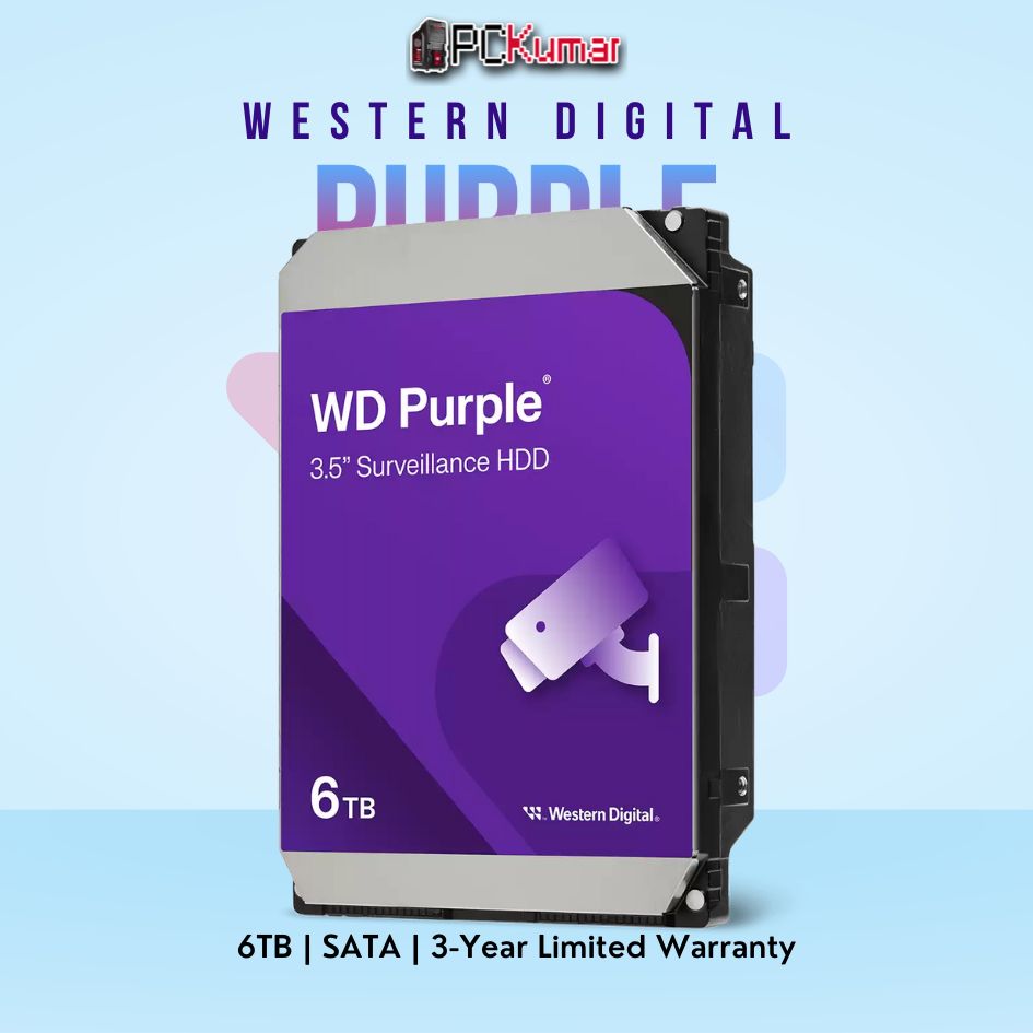 WD Purple 6 TB Surveillance HDD with SATA for high-capacity video storage.