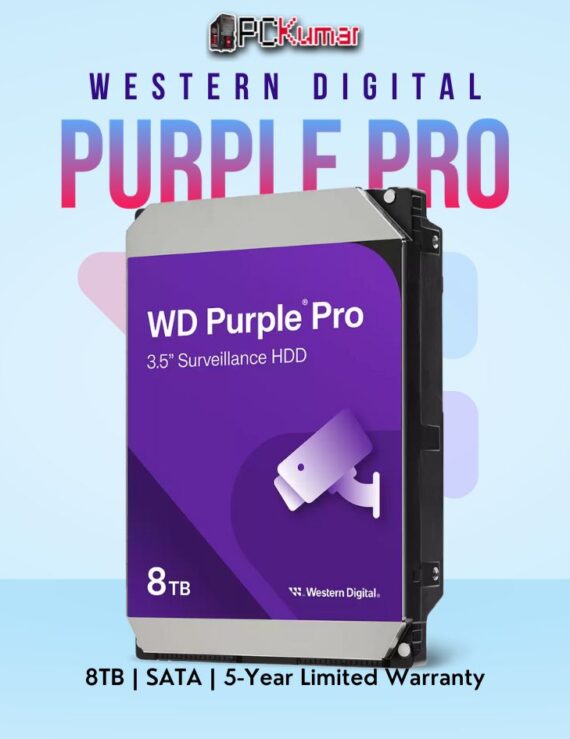 WD Purple Pro 8 TB Surveillance HDD with AI support and SATA connectivity.