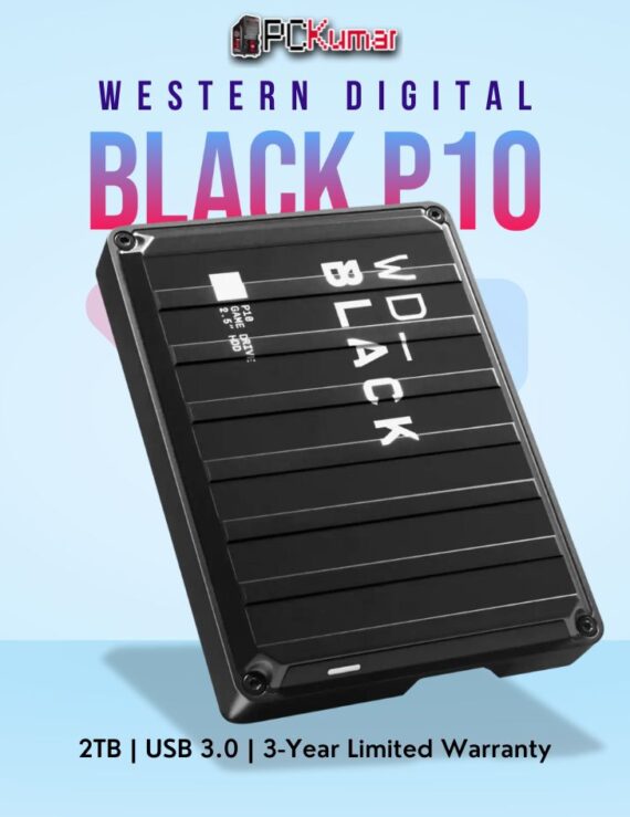 WD_BLACK P10 2 TB Game Drive in Black with USB 3.2 support for gamers.