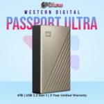 WD My Passport Ultra 4 TB Gold Portable HDD with USB 3.0 connectivity.