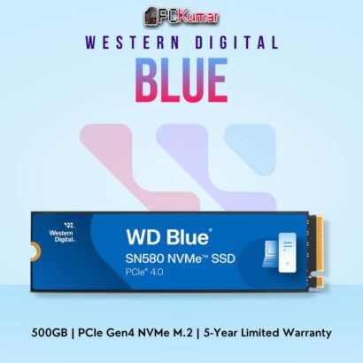 WD Blue SN580 PCIe Gen4 500 GB NVMe SSD with compact design.