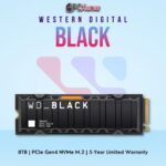 WD Black SN850X PCIe Gen4 8 TB NVMe SSD with Heatsink for gamers and professionals.