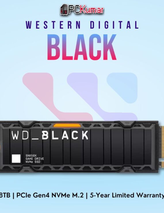 WD Black SN850X PCIe Gen4 8 TB NVMe SSD with Heatsink for gamers and professionals.