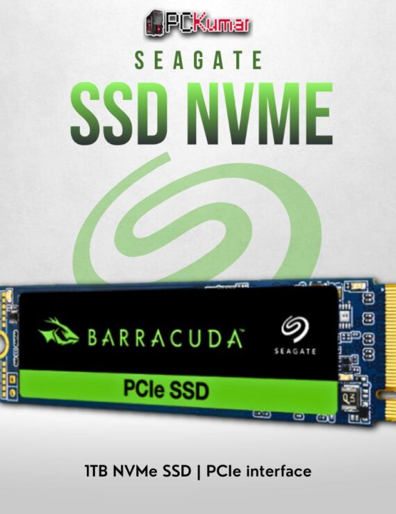 Seagate FireCuda 1TB PCIe Gen 3 SSD with fast speeds and compact design.