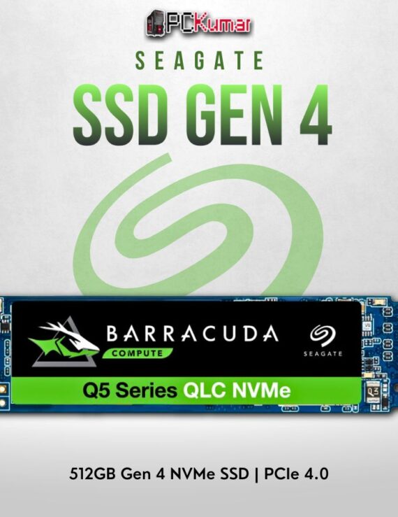 Seagate FireCuda 512GB PCIe Gen 4 SSD with ultra-fast speeds and M.2 form factor.