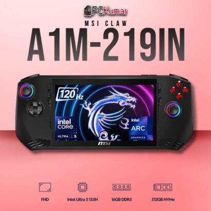 MSI Claw A1M-219IN laptop with Core 5 135H, UMA, 16GB RAM, 512GB storage, and a 7-inch FHD display.