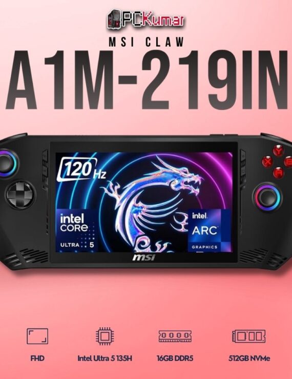 MSI Claw A1M-219IN laptop with Core 5 135H, UMA, 16GB RAM, 512GB storage, and a 7-inch FHD display.