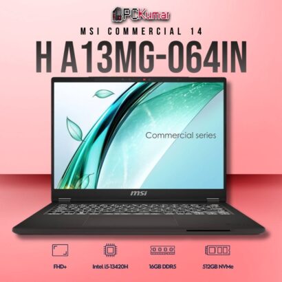 MSI Commercial 14 A13MG-064IN laptop with i5-13420H, UMA, 16GB RAM, 512GB storage, and a 14-inch FHD+ display.