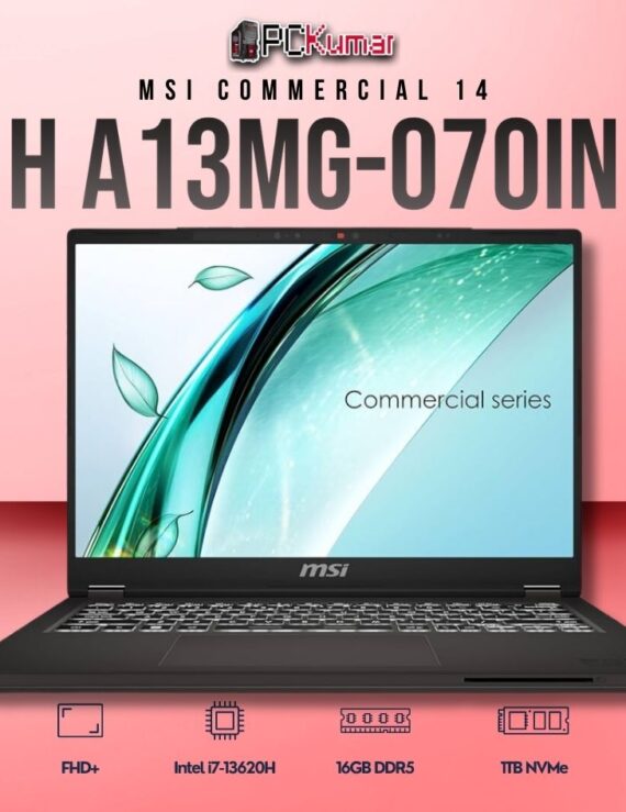MSI Commercial 14 A13MG-070IN laptop with i7-13620H, UMA, 16GB RAM, 1TB storage, and a 14-inch FHD+ display.