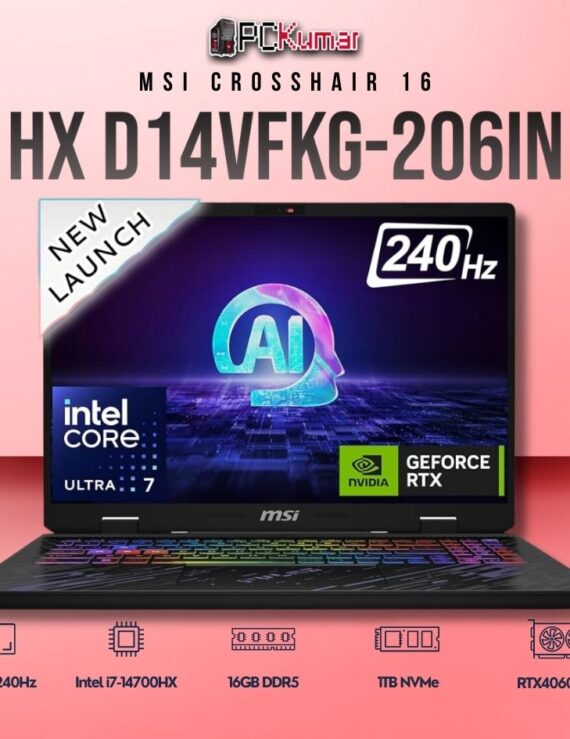 MSI Crosshair 16 D14VFKG-206IN laptop featuring i7-14700HX, RTX 4060, 16GB RAM, 1TB storage, and a 16-inch QHD+ 240Hz display.