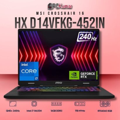 MSI Crosshair 16 D14VFKG-452IN laptop with i7-14650HX, RTX 4060, 16GB RAM, 1TB storage, and a 16-inch QHD+ 240Hz display.