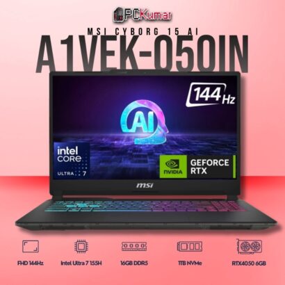 MSI Cyborg 15 A1VEK-050IN laptop featuring Core 7 155H, RTX 4050, 16GB RAM, 1TB storage, and a 15.6-inch FHD 144Hz display.