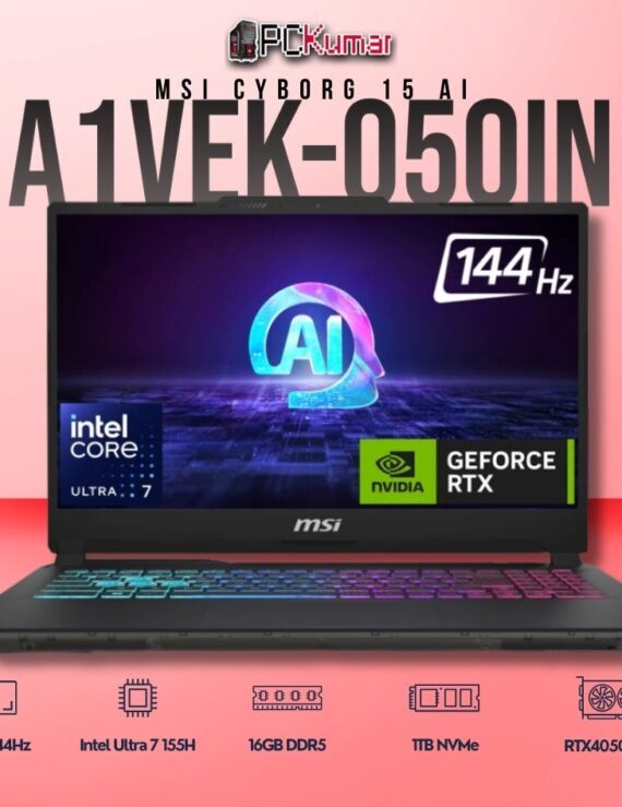 MSI Cyborg 15 A1VEK-050IN laptop featuring Core 7 155H, RTX 4050, 16GB RAM, 1TB storage, and a 15.6-inch FHD 144Hz display.