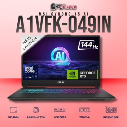 MSI Cyborg 15 A1VFK-049IN laptop with Core 7 155H, RTX 4060, 16GB RAM, 1TB storage, and a 15.6-inch FHD 144Hz display.