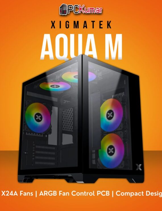 Xigmatek Aqua M Black Micro ATX Case with 5 X24A Fans and ARGB Fan Control PCB.