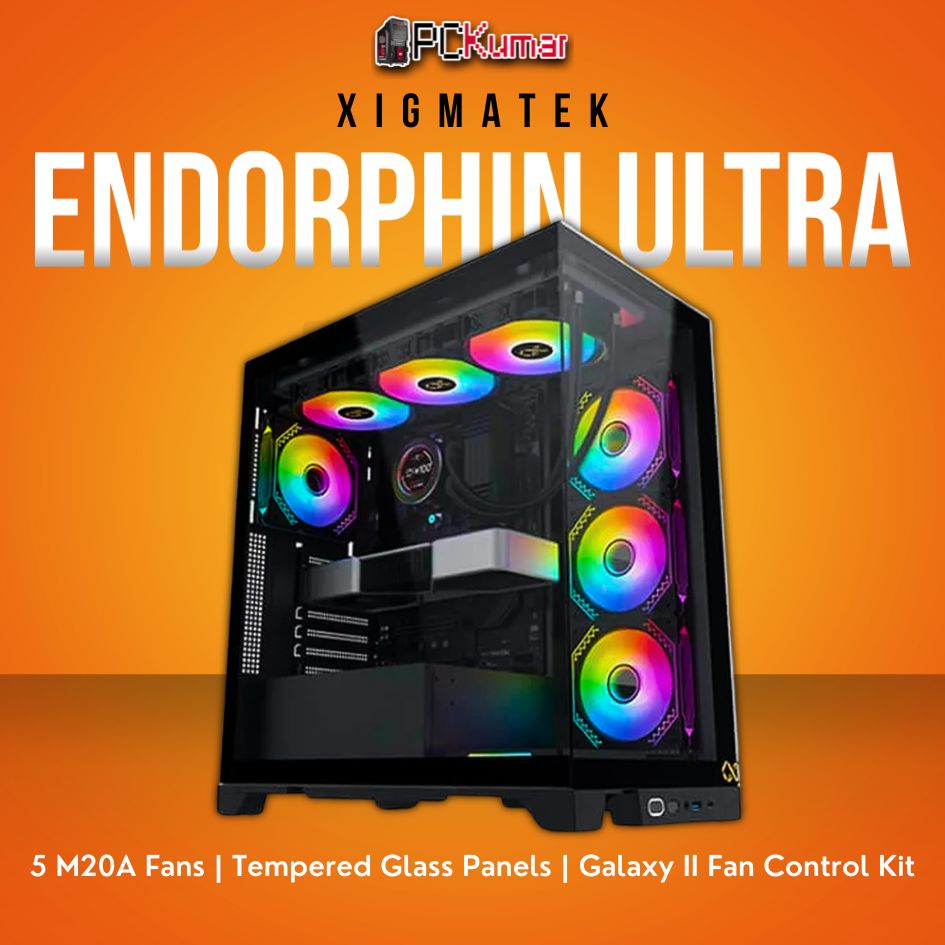 Xigmatek Endorphin Ultra Black ATX Case with 5 M20A Fans and Galaxy II Fan Control Kit.