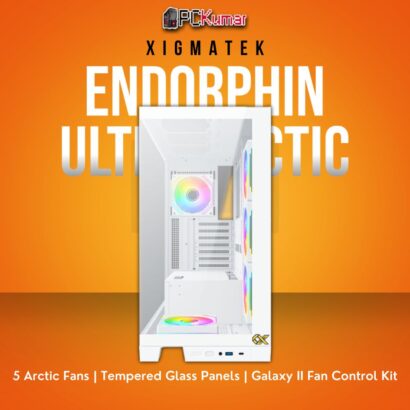 Xigmatek Endorphin Ultra Arctic White ATX Case with 5 M20A Arctic Fans and Galaxy II Fan Control Kit.