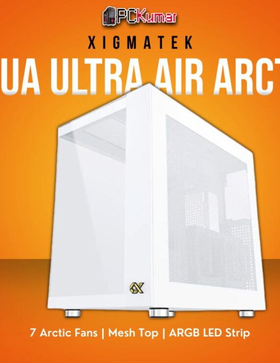 Xigmatek AQUA Ultra Air Arctic White E-ATX Case with 7 Z20A Arctic Fans and Mesh Top.