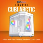 Xigmatek CUBI Arctic White E-ATX Case with 6 Arctic ARGB Fans and Tempered Glass Panels.