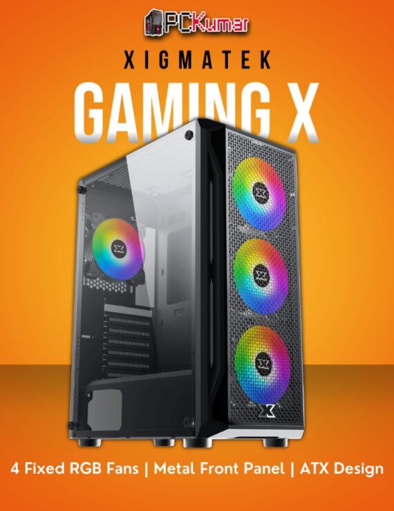 Xigmatek Gaming X ATX Case with 4 X24F Fixed RGB Fans and Metal Front Panel.