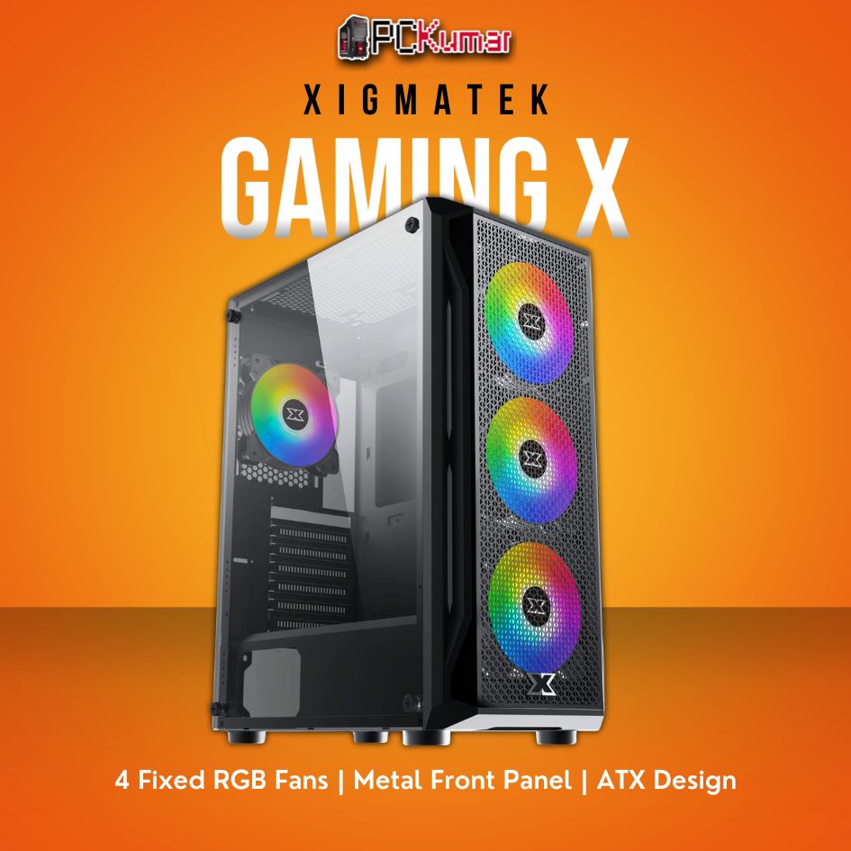 Xigmatek Gaming X ATX Case with 4 X24F Fixed RGB Fans and Metal Front Panel.