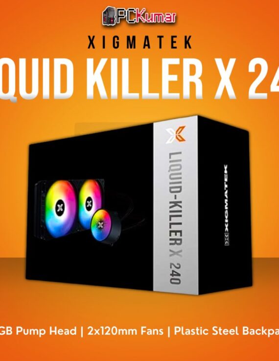 Xigmatek Liquid Killer X 240 AIO Liquid Cooler with ARGB Pump Head and 2x120mm Fans.