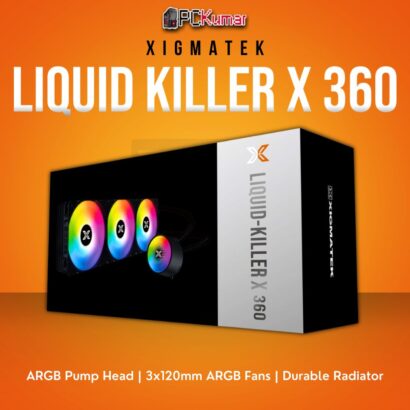 Xigmatek Liquid Killer X 360 AIO Liquid Cooler with ARGB Pump Head and 3x120mm ARGB Fans.