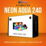 Xigmatek Neon Aqua 240 CPU Liquid Cooler with ARGB Pump Head and 2x ARGB Fans.