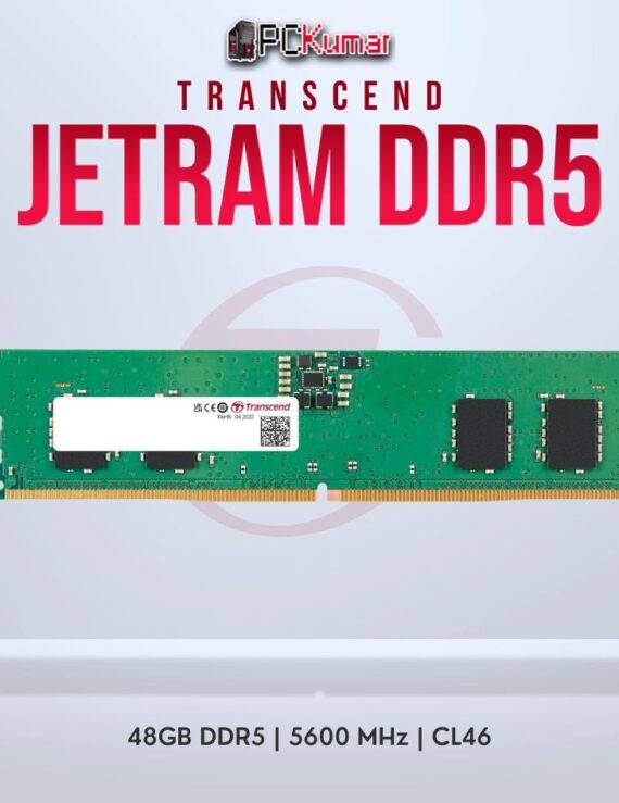 Transcend 48GB JM DDR5 5600 U-DIMM 2Rx8 3Gx8 CL46 1.1V for advanced computing.