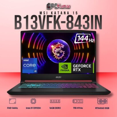 MSI Katana 15 B13VFK-843IN laptop featuring i9-13900H, RTX 4060, 16GB RAM, 1TB storage, and a 15.6-inch FHD 144Hz display.