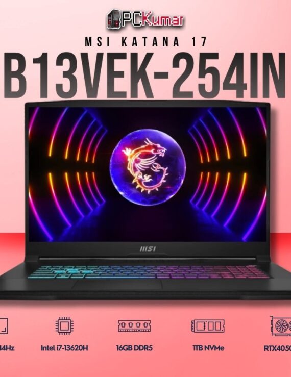 MSI Katana 17 B13VEK-254IN laptop with i7-13620H, RTX 4050, 16GB RAM, 1TB storage, and a 17.3-inch FHD 144Hz display.