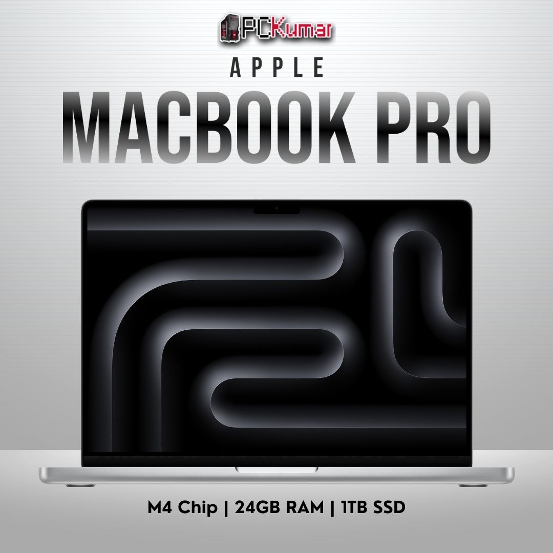 Apple 14-inch MacBook Pro M4 with 10-core CPU, 10-core GPU, 24GB RAM, and 1TB SSD in Silver.