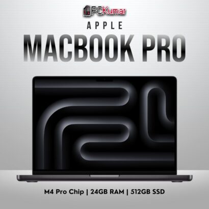 Apple 16-inch MacBook Pro M4 Pro with 14-core CPU, 20-core GPU, 24GB RAM, and 512GB SSD in Space Black.