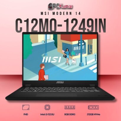 MSI Modern 14 C12MO-1249IN laptop with i5-1235U, UMA, 8GB RAM, 512GB storage, and a 14-inch FHD display.