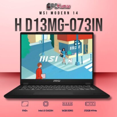 MSI Modern 14 D13MG-073IN laptop with i5-13420H, UMA, 16GB RAM, 512GB storage, and a 14-inch FHD+ display.