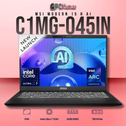 MSI Modern 15 C1MG-045IN laptop with Core 7 155H, UMA, 16GB RAM, 1TB storage, and a 15.6-inch FHD display.
