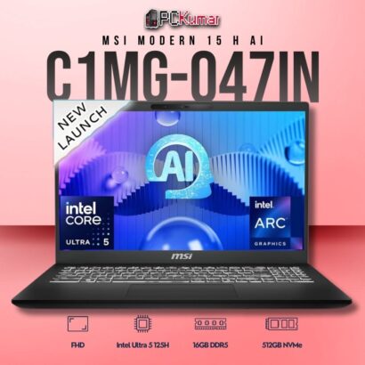 MSI Modern 15 C1MG-047IN laptop with Core 5 125H, UMA, 16GB RAM, 512GB storage, and a 15.6-inch FHD display.