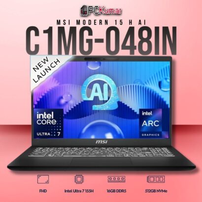 MSI Modern 15 C1MG-048IN laptop featuring Core 7 155H, UMA, 16GB RAM, 512GB storage, and a 15.6-inch FHD display.