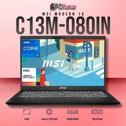 MSI Modern 15 C13M-080IN laptop with i7-13700H, UMA, 16GB RAM, 1TB storage, and a 15.6-inch FHD display.