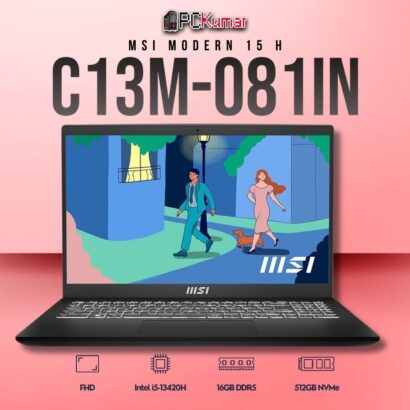 MSI Modern 15 C13M-081IN laptop with i5-13420H, UMA, 16GB RAM, 512GB storage, and a 15.6-inch FHD display.