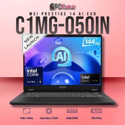 MSI Prestige 14 C1MG-050IN laptop with Core 5 125H, UMA, 16GB RAM, 1TB storage, and a 14-inch FHD+ 144Hz display.