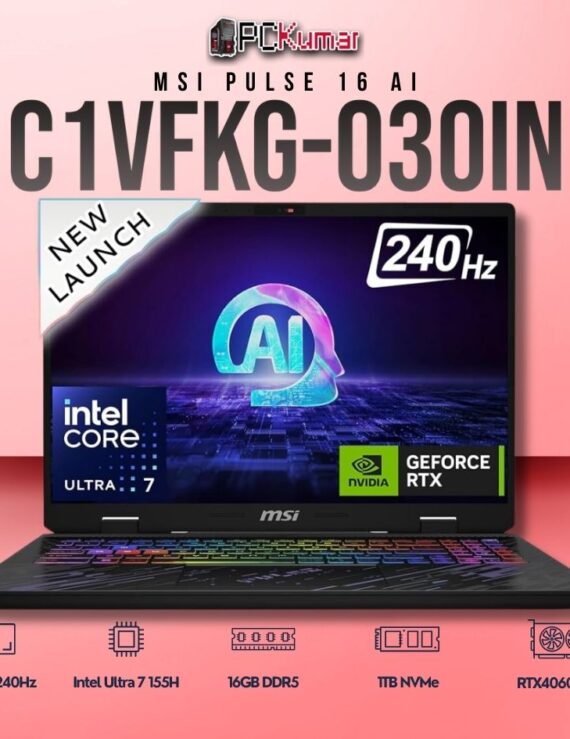 MSI Pulse 16 C1VFKG-030IN laptop with Core 7 155H, RTX 4060, 16GB RAM, 1TB storage, and a 16-inch QHD+ 240Hz display.