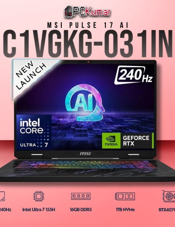 MSI Pulse 17 C1VGKG-031IN laptop with Core 7 155H, RTX 4070, 16GB RAM, 1TB storage, and a 17-inch QHD+ 240Hz display.