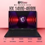 MSI Raider GE68 HX 14VIG-469IN laptop with i9-14900HX, RTX 4090, 32GB RAM, 1TB storage, and a 16-inch UHD+ mini LED display.
