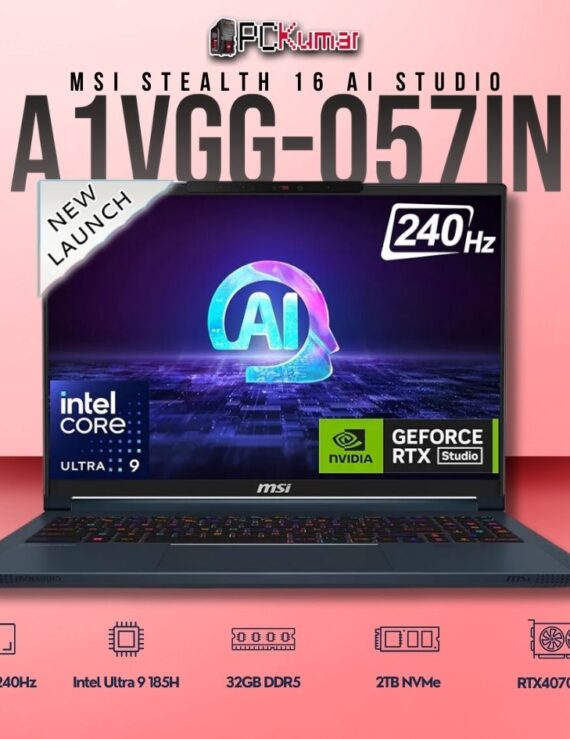 MSI Stealth 16 A1VGG-057IN laptop with Core 9 185H, RTX 4070, 32GB RAM, 2TB storage, and a 16-inch QHD+ 240Hz display.
