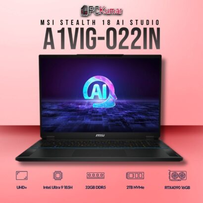 MSI Stealth 18 A1VIG-022IN laptop with Core 9 185H, RTX 4090, 32GB RAM, 2TB storage, and 18-inch UHD+ mini LED display.