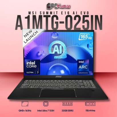 MSI Summit E16 A1MTG-025IN laptop with Core 7 155H, 32GB RAM, 1TB storage, and a 16-inch QHD+ 165Hz display.
