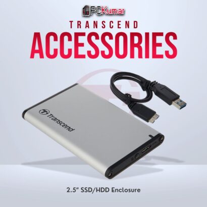 Transcend 2.5" SSD/HDD enclosure for fast and secure data access.
