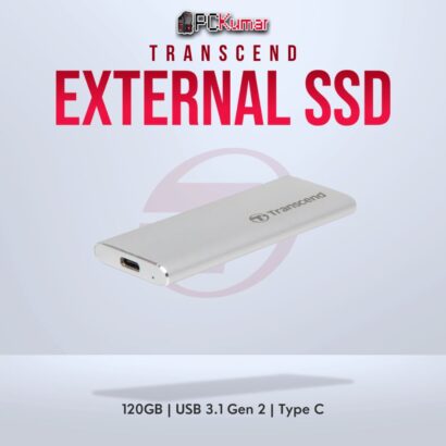 Transcend 120GB USB External SSD with Type-C USB 3.1 Gen 2 for fast data access.
