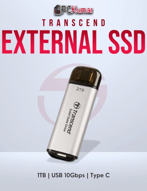 Transcend 1TB USB External SSD with 10Gbps Type-C for fast performance.
